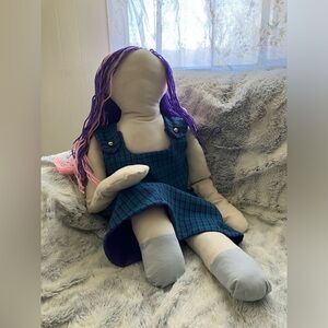 Folk doll dress green purple plaid purple lining